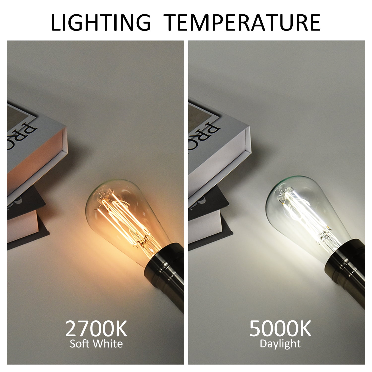 (2 pack) Better Homes & Gardens 6.5W (60W Equivalent) Daylight Dimmable ST19 Thin Filament Light Bulb E26 Base 2 Pack