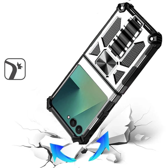 XPM for Samsung Galaxy Z Flip 7 Phone Case, Hybrid Shockproof [Military Grade] Rugged Protective with Magnetic Car Mount & Invisible Stand Cover for Galaxy Z Flip 7 (Silver)