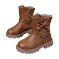 thumbnail image 2 of Girls Ankle Boots Bow Buckle Side Zipper High Top Boots Kids Trendy Versatile Comfy Chunky Heel Non-Slip Shoes for Daily Wear Brown 13 Little Kids, 2 of 7