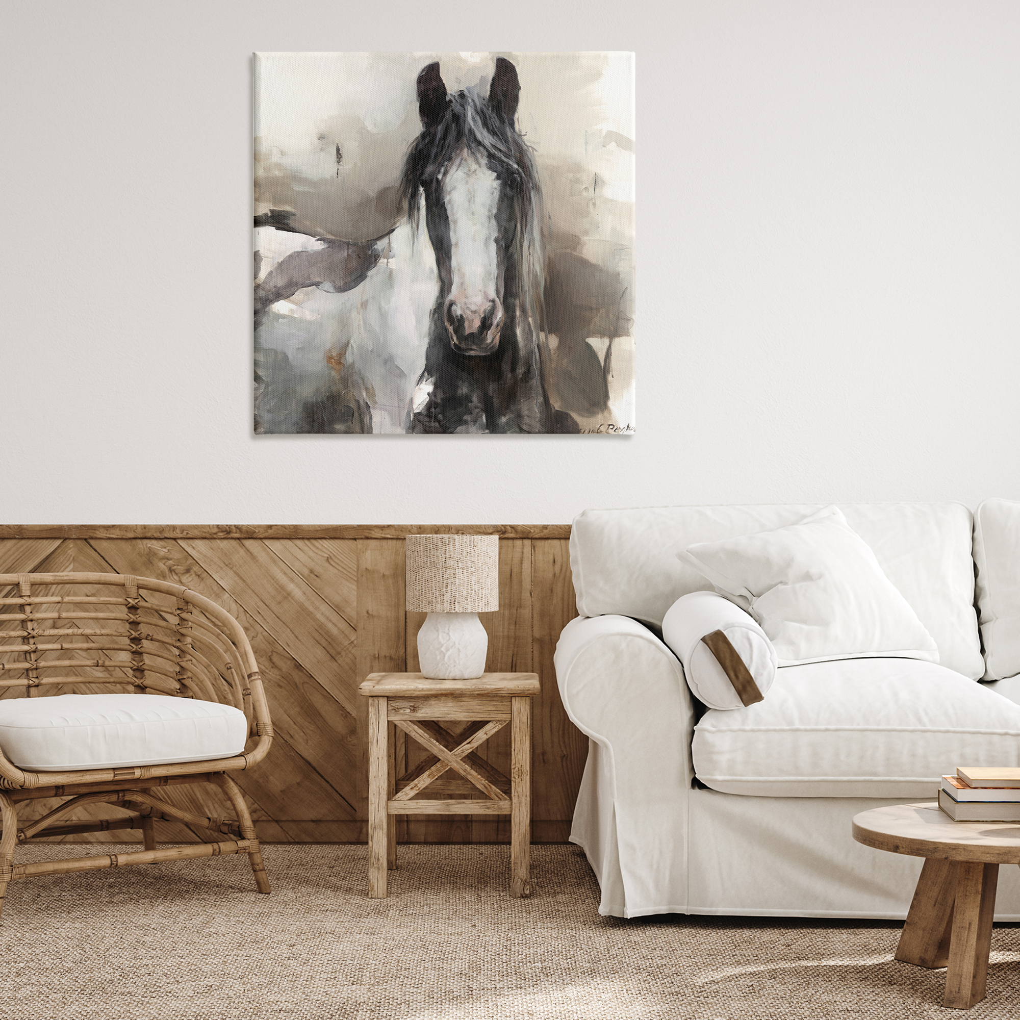 Stupell Industries Grey & Beige Horse Abstract Animals & Insects Painting Gallery Wrapped Canvas Art Print Wall Art, 36 x 36
