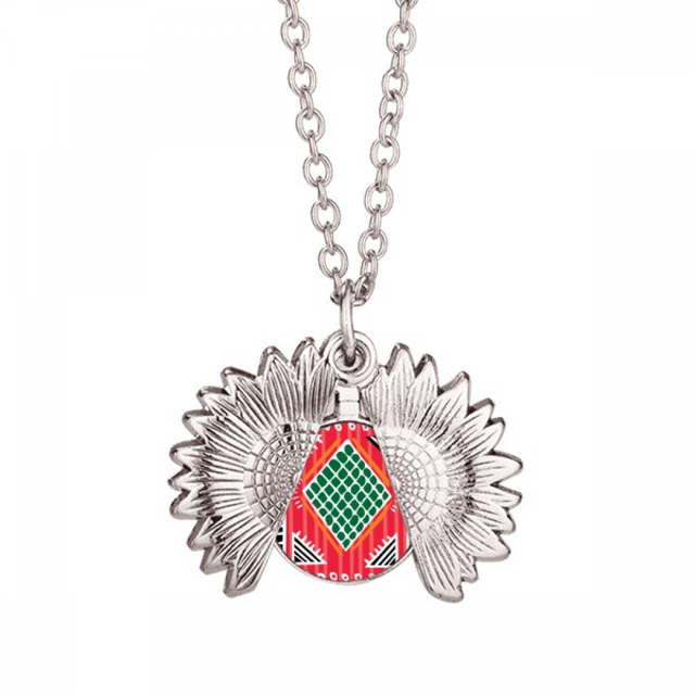 Red Green Line Mexico Totems Ancient Civilization Sunflower Necklace Pendant Locket Jewelry