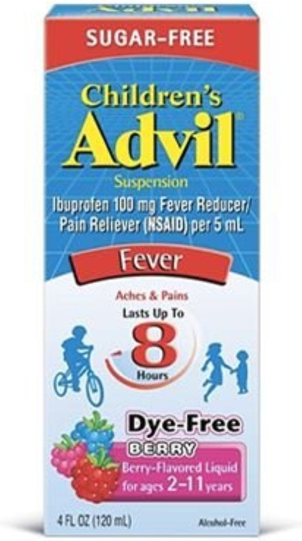 Advil Childrens Suspension Sugar Free Pain Reliver/ Fever Reducer, Dye Free Berry - 4 Oz, 3 Pack