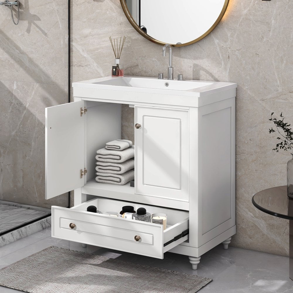 Gzxs Modern 30" Bathroom Vanity with Ceramic Basin, Wooden Bathroom