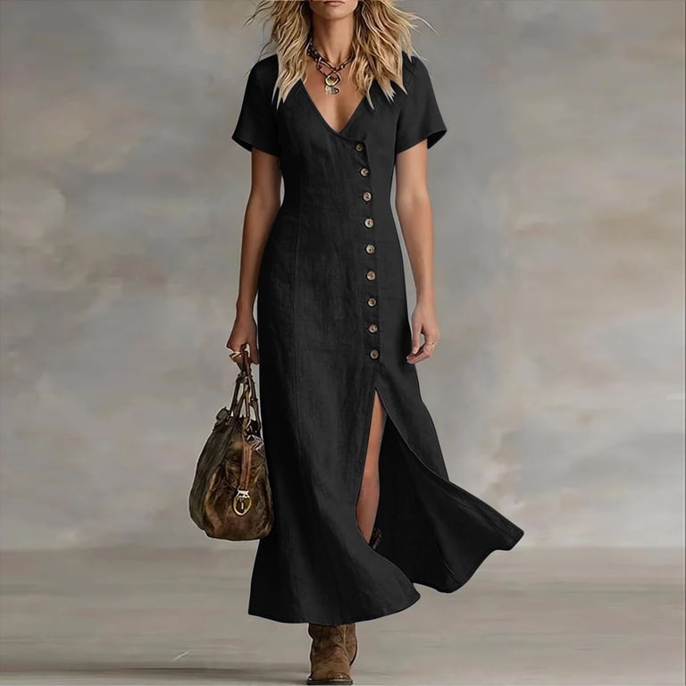 black v neck high side slit dress Black V-Neck Midi Dress with Slit | Sleeveless Pencil Cocktail Dress | Draped Waist Formal Evening Gown for Women