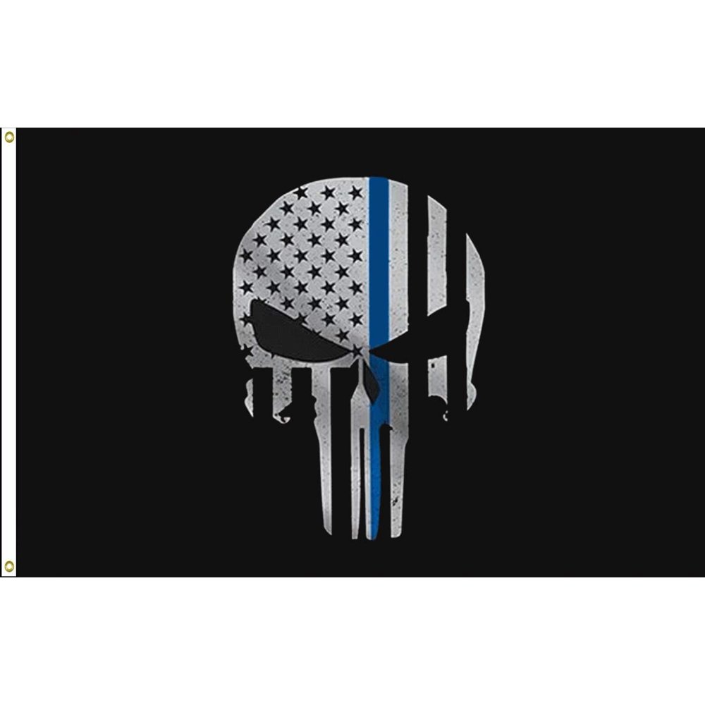 Police Memorial Black Skull Flag 3x5 ft US Thin Blue Line Policemen