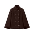 thumbnail image 3 of Female Batwing Sleeve Ponchos Pea Coat Wool Stand Collar Jacket Cropped Overcoat Brown S, 3 of 8