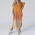 thumbnail image 2 of Pisexur Robes pour Femmes 2024 Mode Bohème Floral Robes de Retour à la Maison Col en V Fente Robe Maxi Manches Courtes Robe de Cocktail pour Femmes Décontractée Ample Fluide Robe avec Poches, 2 of 5