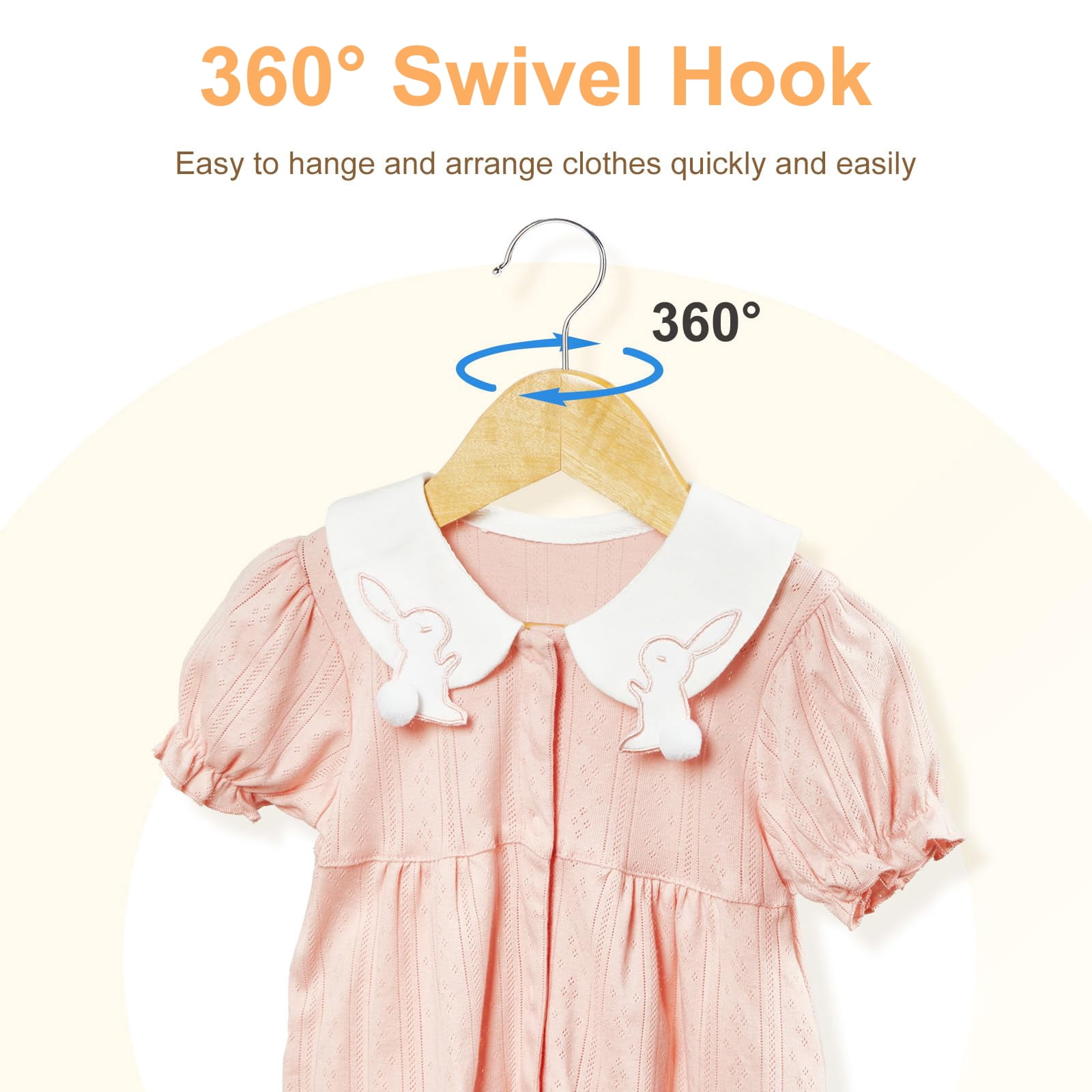 Cozymood Wooden Childrens Hangers Kids Hangers 20 Pack, Wood Baby Hangers, 360° Swivel Hook Non Slip Coat Hanger, Natural