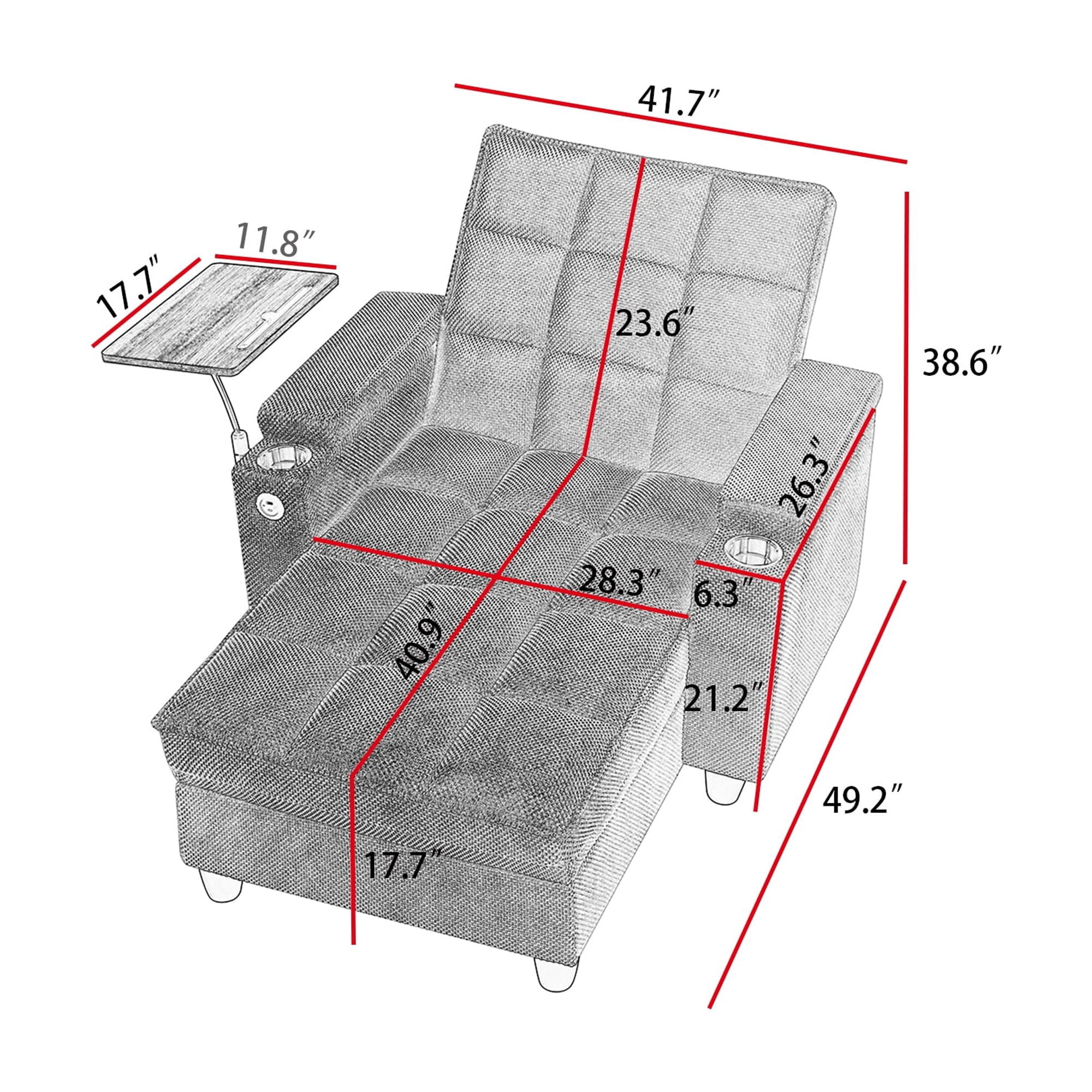 Gewnee 3-in-1 Convertible Sleeper Chair, Pull Out Single Sofa Bed with Adjustable Backrest, 360° Swivel Side Table, USB Charging Ports & Cup Holders, Ideal for Dorms & Offices, Coffee