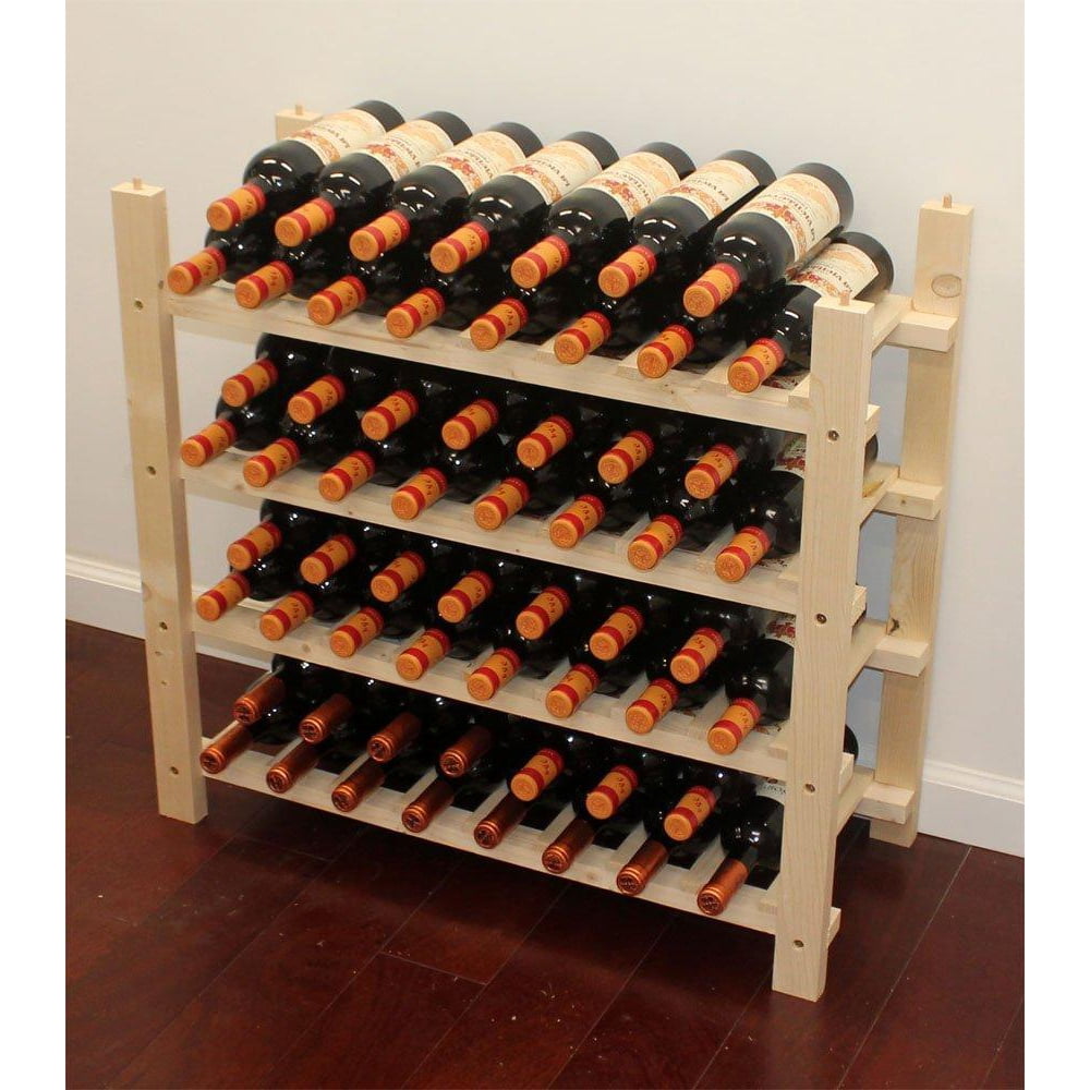 Stackable Wine Storage Rack, Wooden Stand, (60 Bottle Capacity 4 rows