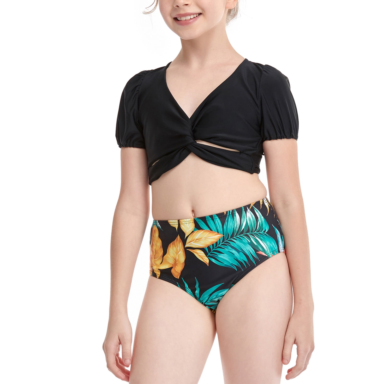 Dvkptbk Bikini Sets for Women Fashion Girls Bikini High Waist Children Pringting Puff Sleeve Split Swimsuit Swimsuit Women Walmart