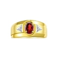 thumbnail image 1 of RYLOS Men's Rings 14K Yellow Gold Classic 7X5MM Oval Gemstone & Diamond Ring Garnet January Birthstone Rings For Men, Gold Rings Size 11, 1 of 7