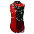 thumbnail image 3 of TTAO Kids Girls Sparkly Gymnastics Dance Leotard Tassel Rhinestone Dancewear Figure Skating Bodysuit Burgundy 14, 3 of 5