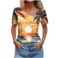 thumbnail image 2 of Fiudx Camisas para Mujer Top Informal de Primavera y Verano de Manga Corta con Cuello En V para Mujer, 2 of 5