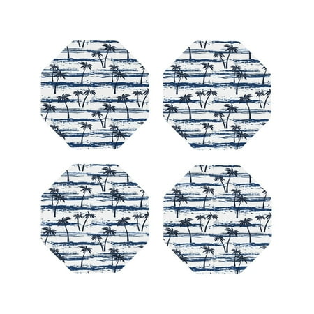 

Matuu Retro Coconut Tree for Cup Coasters Set of 4 Leather Coasters Desk Coasters for Office Measures 4” x 4”-Octagon