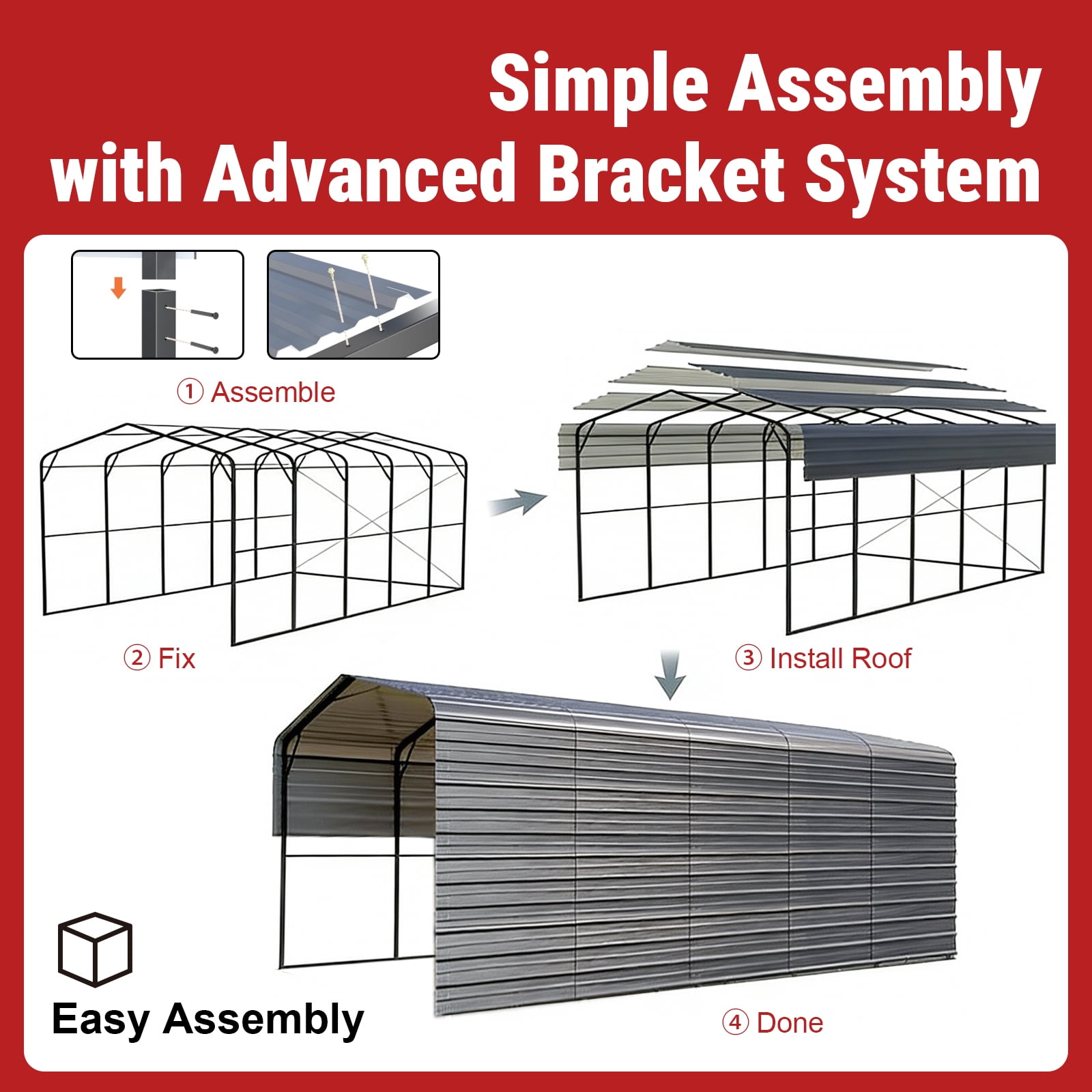 30x20FT Heavy-Duty Galvanized Metal Garage, All-Steel Enclosed Carport with Side Panels, Large Outdoor Vehicle Shelter and Car Shed for Trucks, SUVs, Boats & RVs, Steel Canopy Storage Building