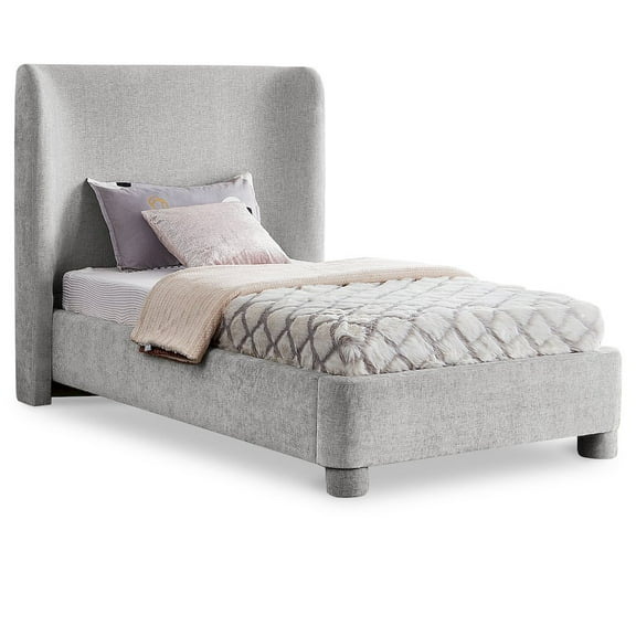 Meridian Furniture Penny Light Grey Chenille Fabric Twin Bed
