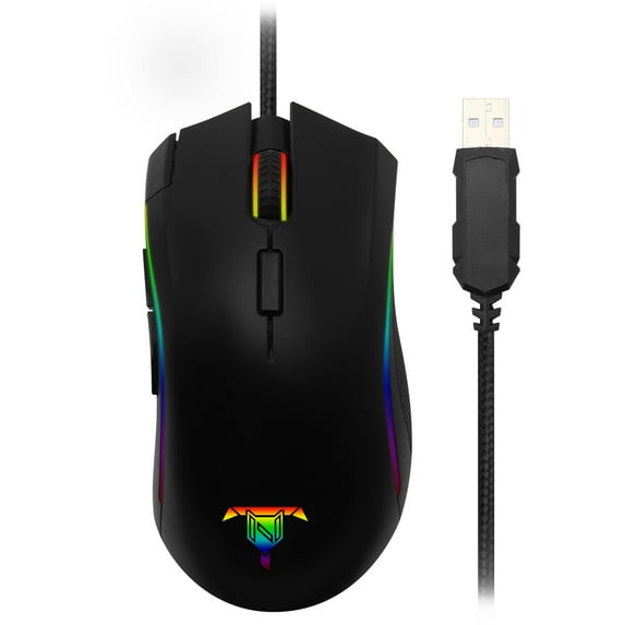 Tilted Nation Wired Gaming Mouse with 16.8 Million Backlit RGB Lighting, 7 Programmable Buttons, 5 Adjustable DPI Levels- FPS Gamer Mice for Windows PC Laptops / Desktop Computers - Black(TNDEADSHOT)