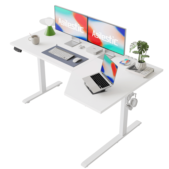 Agilestic 59 x 35 Inch Corner L Shaped Electric Standing Desk, White