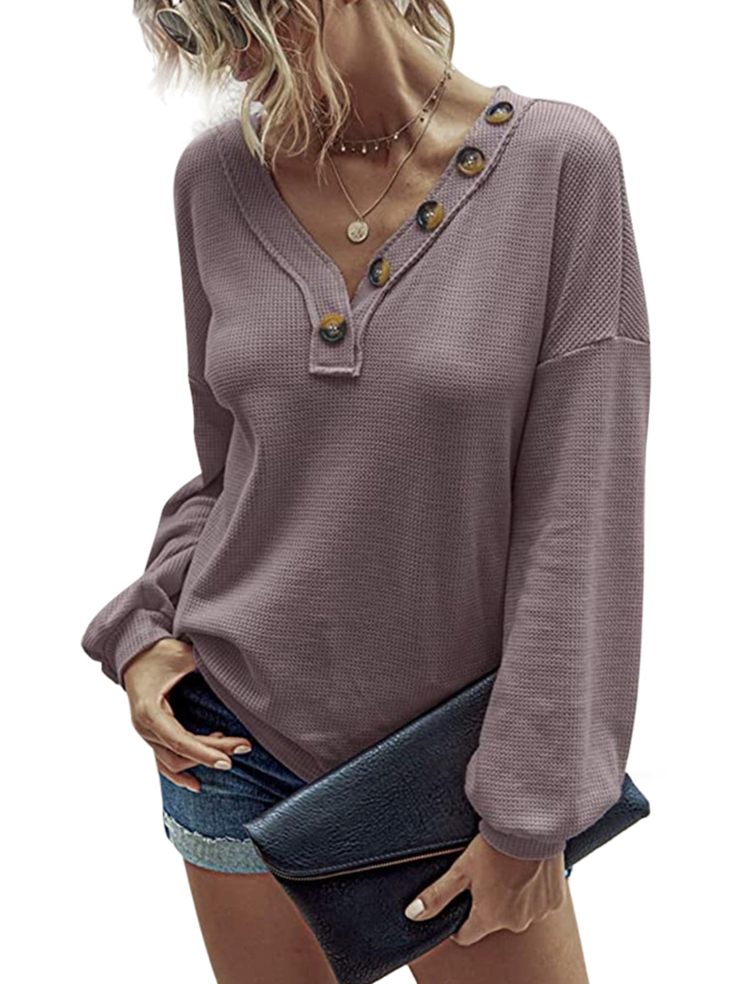 iChunhua Womens Casual Long Sleeve Tops Striped Blouse with Side Split
