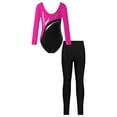 thumbnail image 2 of YONGHS Girls Gymnastic Dance Leotard with Leggings Set Ice Skating Competition Active Tracksuit Hot Pink&Black 14, 2 of 7
