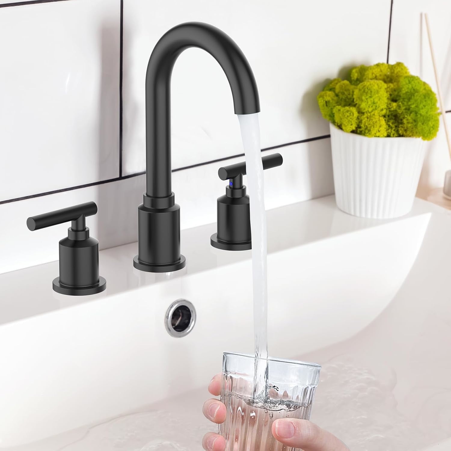 AOILE Widespread Bathroom Faucet - 8-Inch 3-Hole Sink Faucet with Stainless Steel Pop-Up Drain