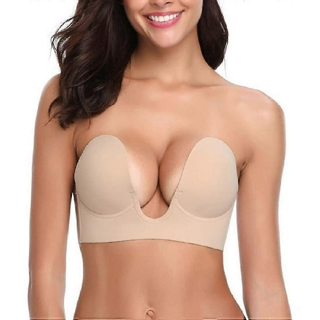 Sujetador push up sin tirantes, adhesivo, con escote en U profundo, invisible y sin espalda para mujer