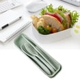 thumbnail image 3 of Wheat Straw Cutlery Set Modern Portable Fork Spoon Knife Tableware with Box for Office School Picnic Green, 3 of 10