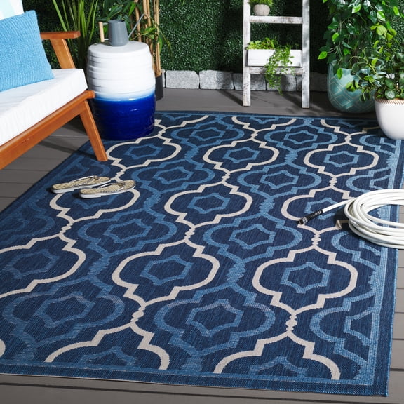 Safavieh Courtyard Bayon Geometric Indoor/Outdoor Area Rug, Navy/Beige, 6'7" x 6'7" Square