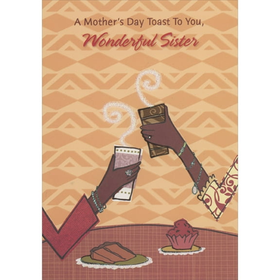 Designer Greetings A Toast to You: Two Hands Holding Coffe Cups with Sparkling Vapors African American Mother's Day Card for Sister