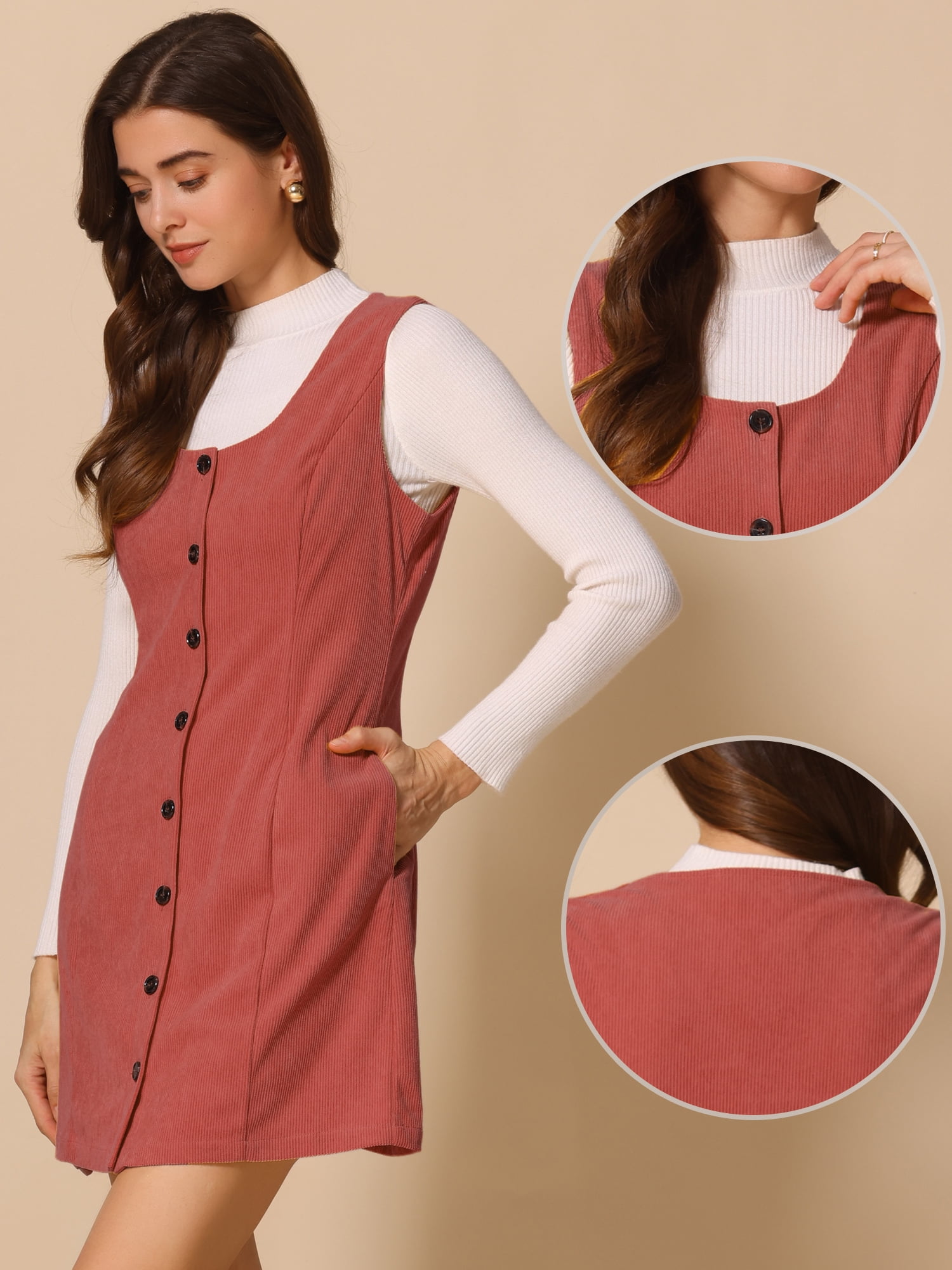 DARING DIVA Women's Stylish Corduroy Overall Scoop Neck Sleeveless Dress XL Dark Orange