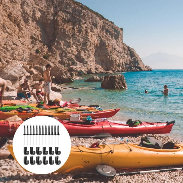 RUNROTOO 1Ensemble Crochets en J Noirs avec Rivets pour Bateau Kayak Canot Attache Élastique