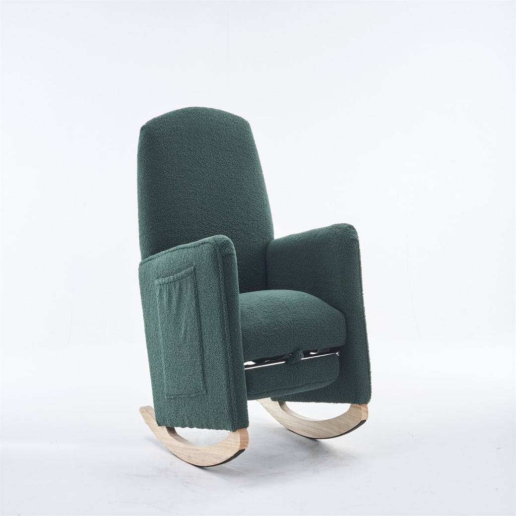 Rocking Chair Nursery, Nursery Rocking Chairs with Adjustable Footrest and Side Pocket, Comfy Rocking Chairs in Teddy Fabric, Reading Arm Glider Chair for Living Room, Bedroom, Offices, Green