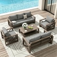 thumbnail image 2 of ELPOSUN Aluminum Outdoor Patio Furniture Set,8-Pieces Modern Metal Outdoor Furniture, Faux Wood Grain Finish Frame Patio Conversation Sofa Sets with 6"Thick Cushion for Porch,Backyard,Deck,Gray, 2 of 7