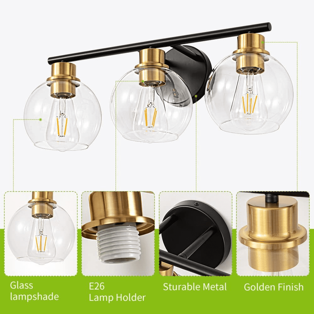Vanity Lights for Bathroom 3 Lights Industrial Wall Mounted Mirror Wall Lights with Glass Cover
