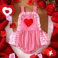 thumbnail image 2 of Rhoudy Barboteuse Fille Col Ras du Cou Sans Manches Cœur Brodé Rayé Combinaison une-Pièce Robe Rose 6-12 Mois, 2 of 6