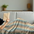 thumbnail image 3 of Brown and Blue Soft Flannel Fleece Blanket, Vertical Stripes Abstract Geometric Scribble Line Pattern Vintage Inspired, Cozy Plush for Indoor and Outdoor Use, 70" x 90", Multicolor, by Ambesonne, 3 of 5