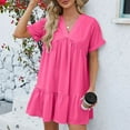thumbnail image 2 of Quinlirra Womens summer dresses casual Women's V-neck Solid Color Short Sleeved Pleated Loose Fitting Dress, 2 of 5