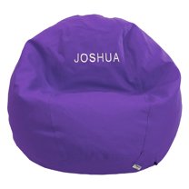 Cotton 36x36x40" Large Bean Bag Chair - w/Polystyrene Beads and CertiPUR Foam Filled Bean Bag for Adults, Teens and Kids - Purple
