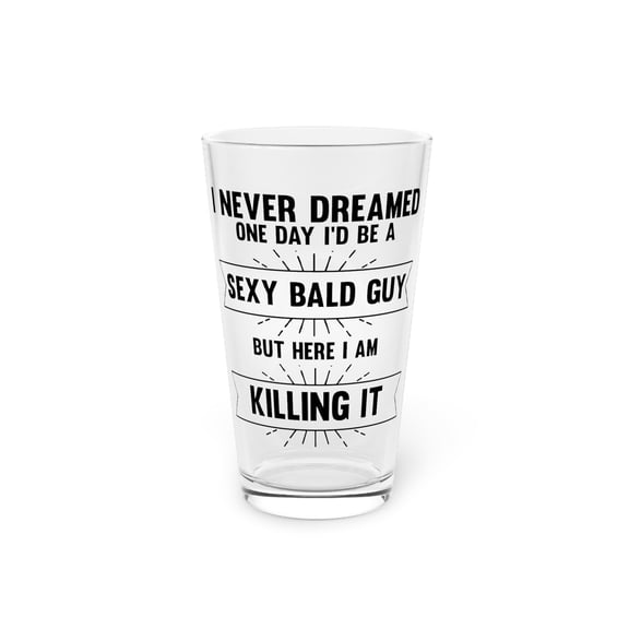 Humorous Hair Baldy Skin Baldheaded Baldpated Enthusiast Novelty Hairless Barefaced Denudate Aficionado Pint Glass, 16oz