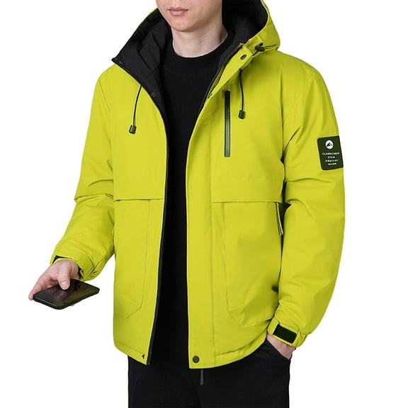 ZCFZJW Mens Winter Jacket - Thicken Warm Full Zip Up Long Sleeve Hooded Parka Sherpa Lined Jackets with Multiple Pockets Green L