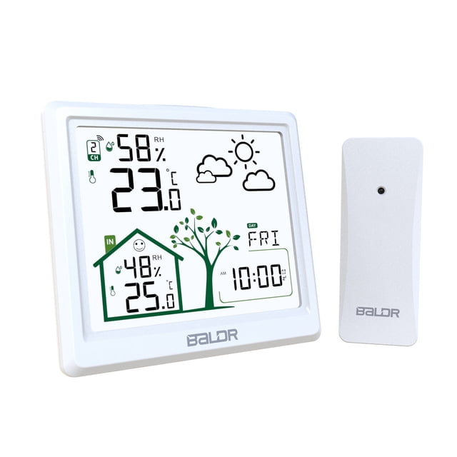 White Wireless Weather Station with Indoor/Outdoor Thermometer-Hygrometer, Large-Screen Display, Comfort Level Indicator, Backlit Touchscreen, and Weather Clock Functionality (Includes Main Unit and