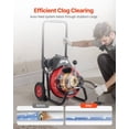 thumbnail image 2 of 50ft 1/2 Inch Auto Feed Drain Snake Auger on Wheels Portable Drain Cleaner Machine with 4 Cutters Air Foot Switch for 2 to 6 Inch Pipes, 2 of 7