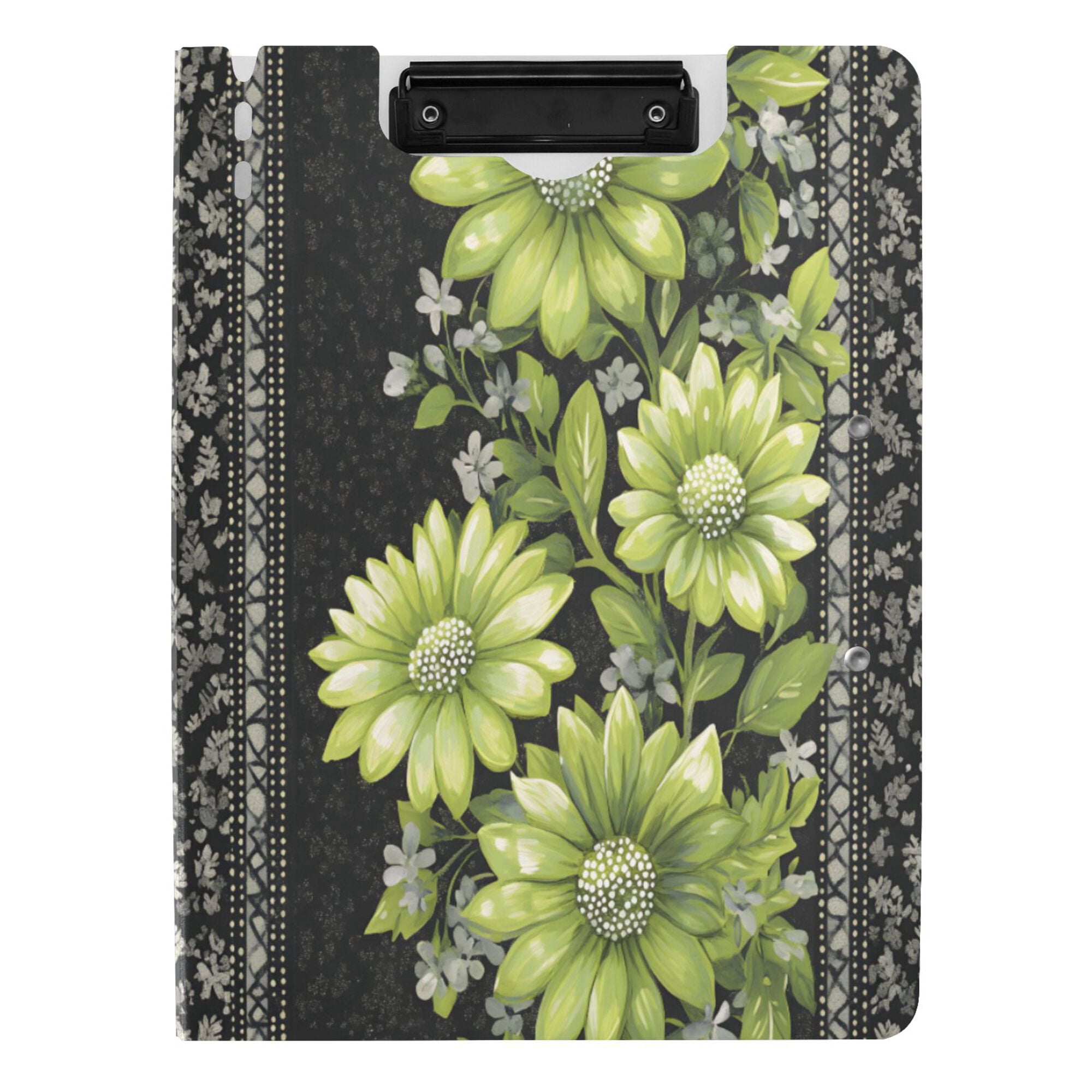 FORMRS A4 Clipboard Folder with Pen Holder Horizontal Foldable School Office Binder, Green Flowers