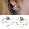 thumbnail image 2 of Mightlink 1 Pair Lady Earrings Hollow Out Faux Turquoise Vintage Stainless Flower Shape Stud Earrings Lady Ear Jewelry, 2 of 6