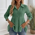 thumbnail image 4 of ClodeEU Womens Long Sleeve Collar Button Peplum Shirts Tops,Cute Trendy Tunic Blouses Green,Womens Plus M, 4 of 6