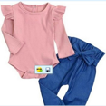 thumbnail image 5 of XBASW Baby Girls Clothes Outfit Newborn Girls Solid Color Romper Top + Infant Jeans Pants Bow Headband Spring Fall 3PCS Set 0-24 Months, 5 of 5