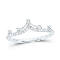 10K White Gold Round Cut Diamond Women's Contour Crown | Tiara Band Ring 1/5 CT