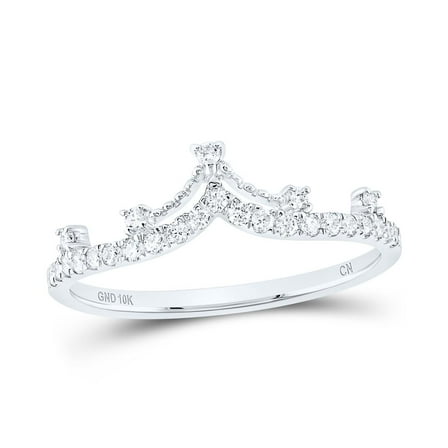 10K White Gold Round Cut Diamond Women's Contour Crown | Tiara Band Ring 1/5 CT