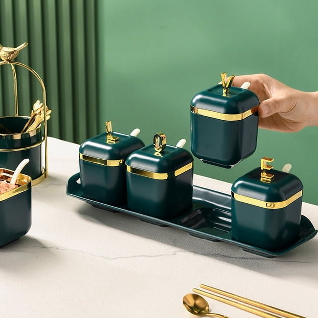 Xihbxyly Juego de Especias Chapadas En Oro, Tarros de Condimentos de Lujo, Diseño Duradero con Múltiples Compartimentos, Decoración Elegante para La Cocina, Organización Del Hogar, Solución de Almace